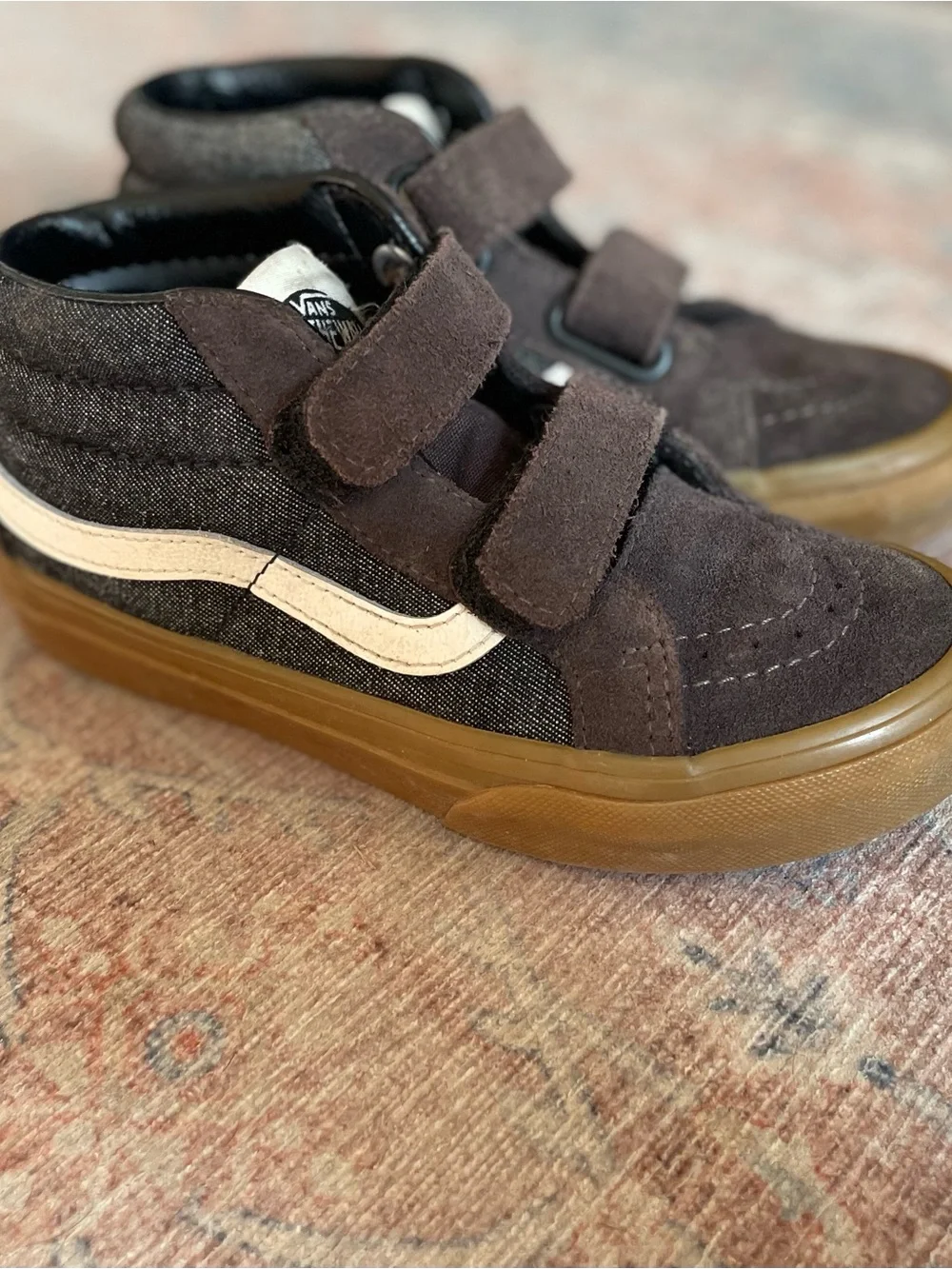 Vans Kids Brown Suede & Black Mid-Top Sneakers with Cream Stripe
